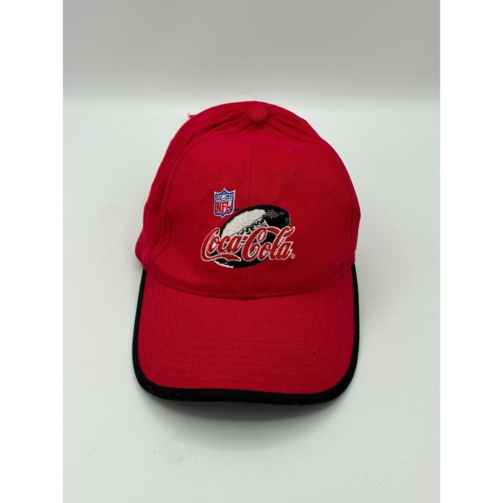 Vintage Y2K Coca-Cola NFL Hat Football Soda Pop Promo Red Strapback Cap